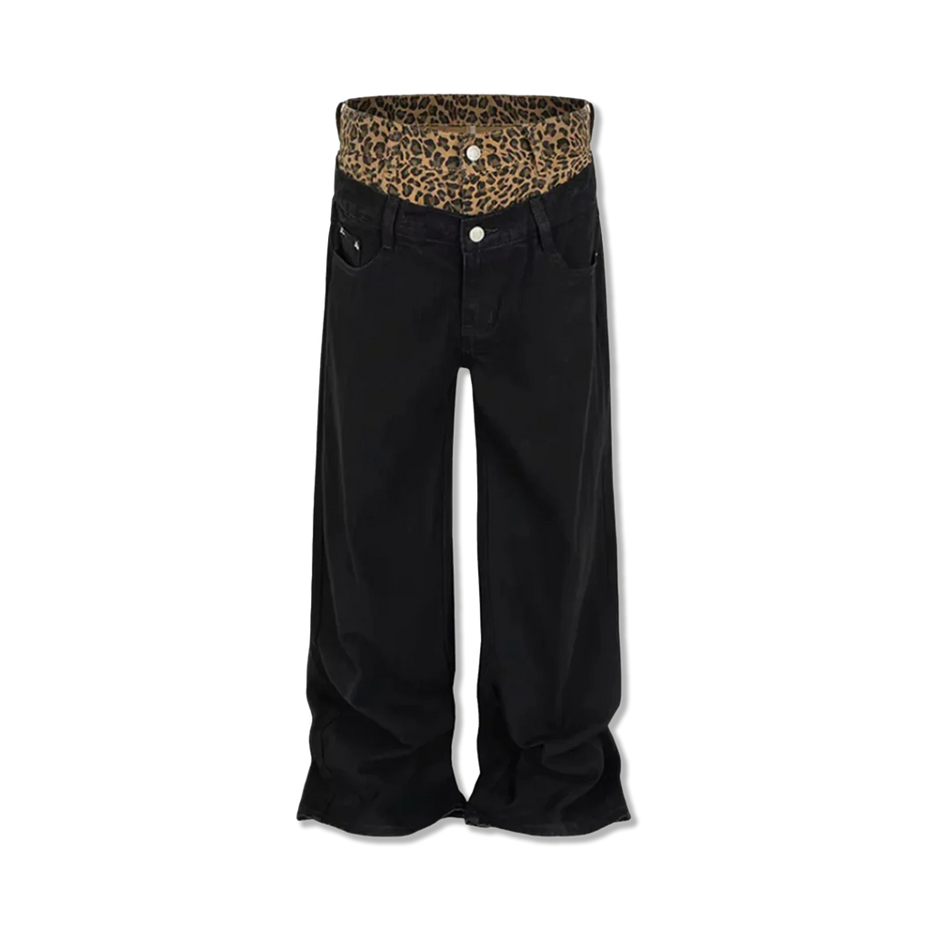 Leopard Stacked Denim "Black"