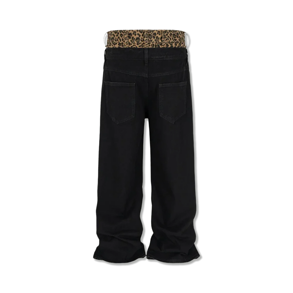 Leopard Stacked Denim "Black"