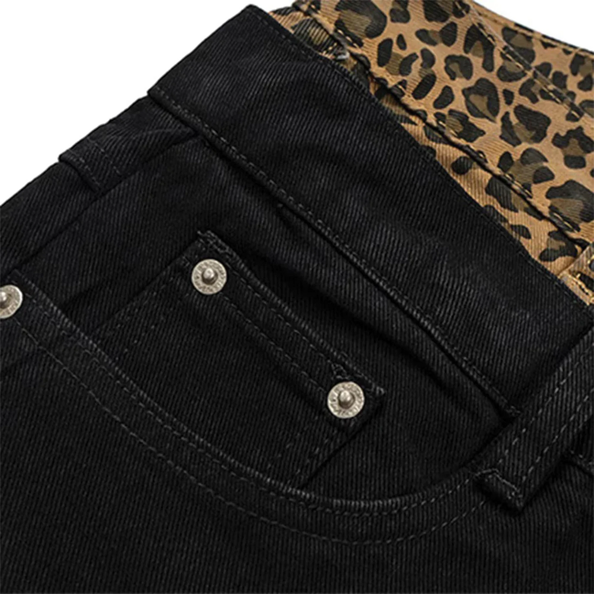 Leopard Stacked Denim "Black"