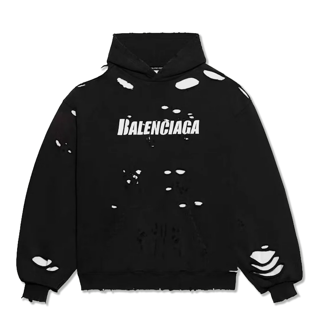 Caps Destroyed Hoodie “Black/White”