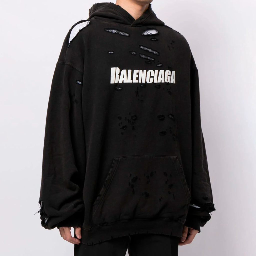 Caps Destroyed Hoodie “Black/White”