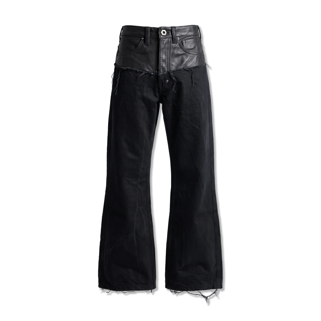 Flared Leather Dipped Denim "Black"