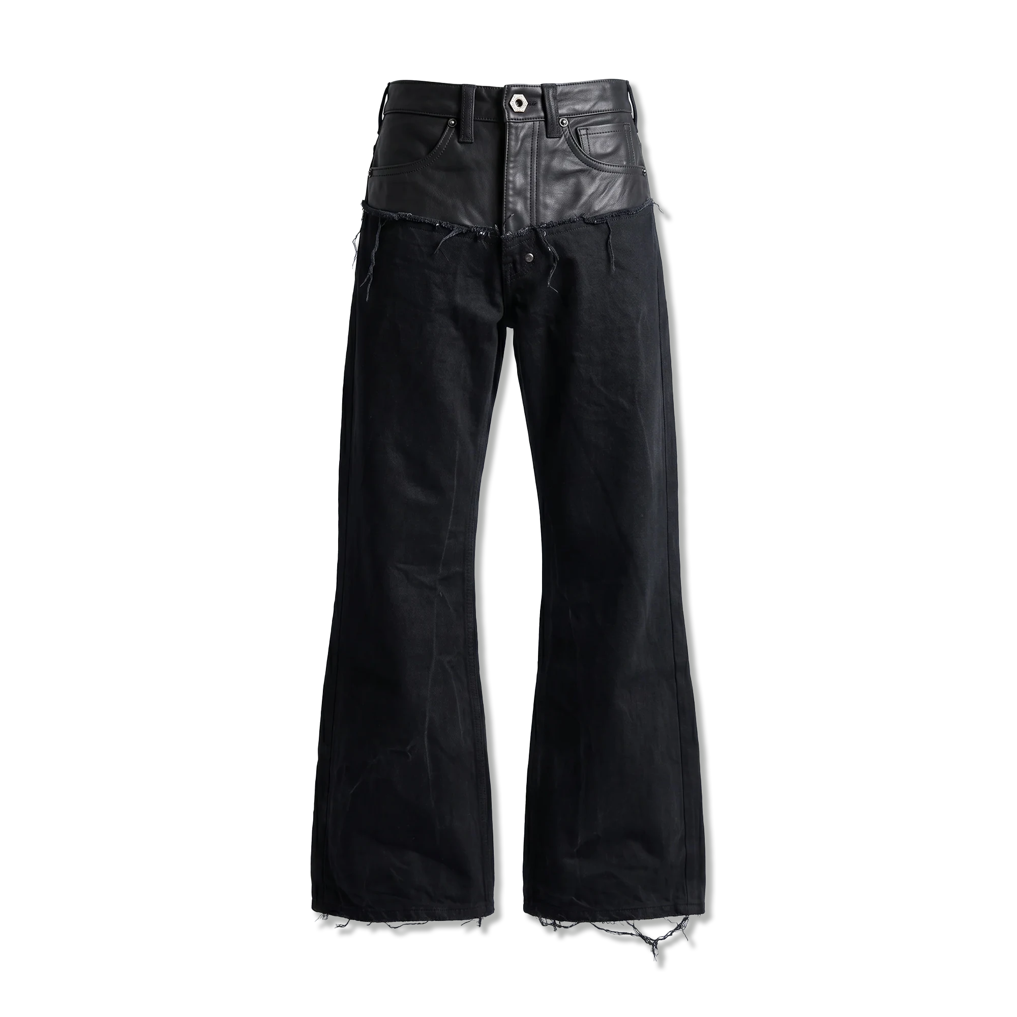 Flared Leather Dipped Denim "Black"