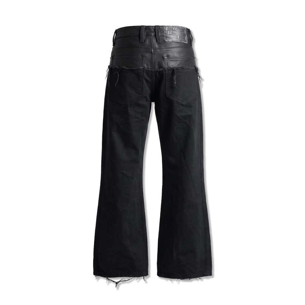 Flared Leather Dipped Denim "Black"