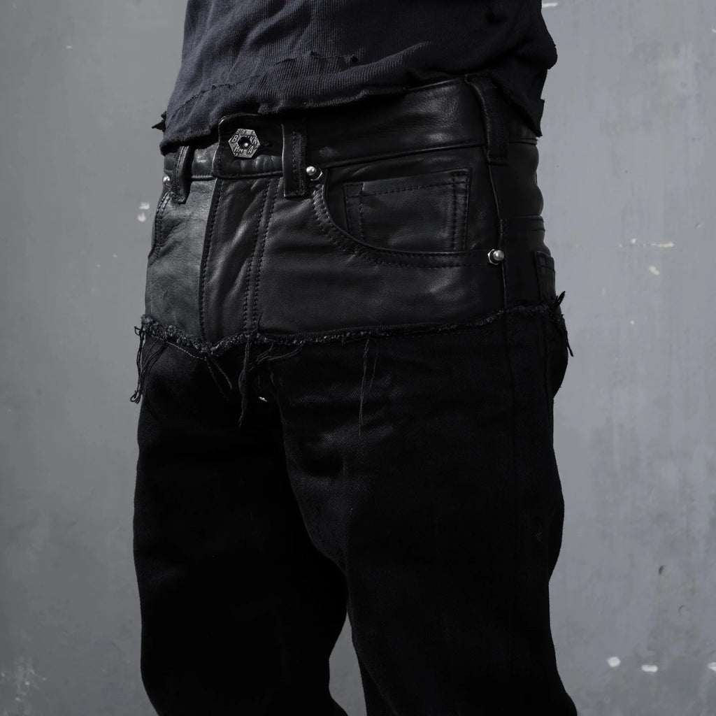 Flared Leather Dipped Denim "Black"