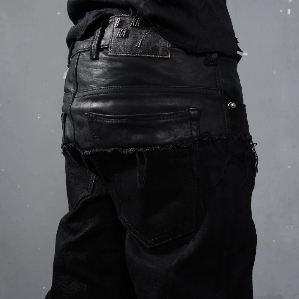 Flared Leather Dipped Denim "Black"
