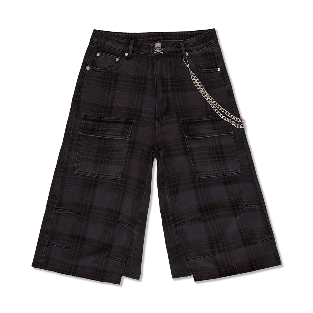 Plaid Baggy Cargo Shorts "Black"