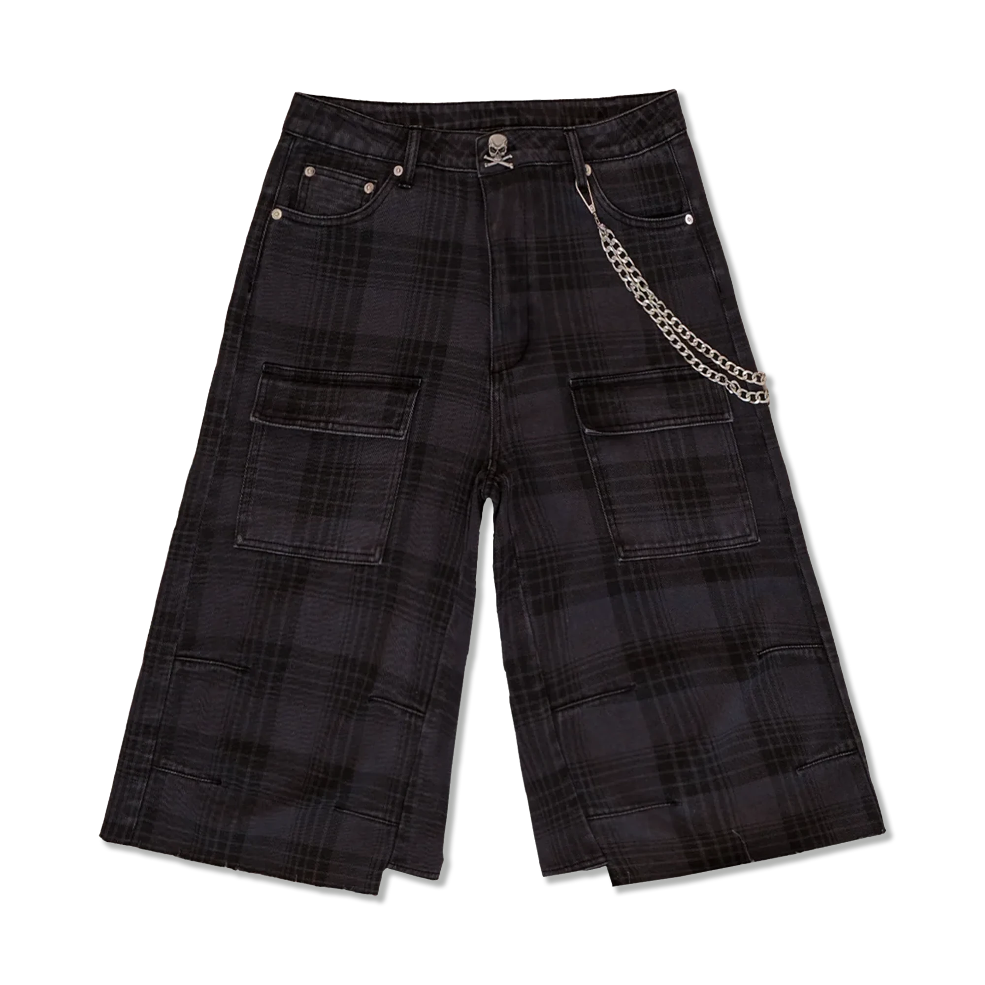 Plaid Baggy Cargo Shorts "Black"