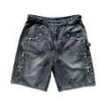 Pearl Embellished Denim Shorts "Black"