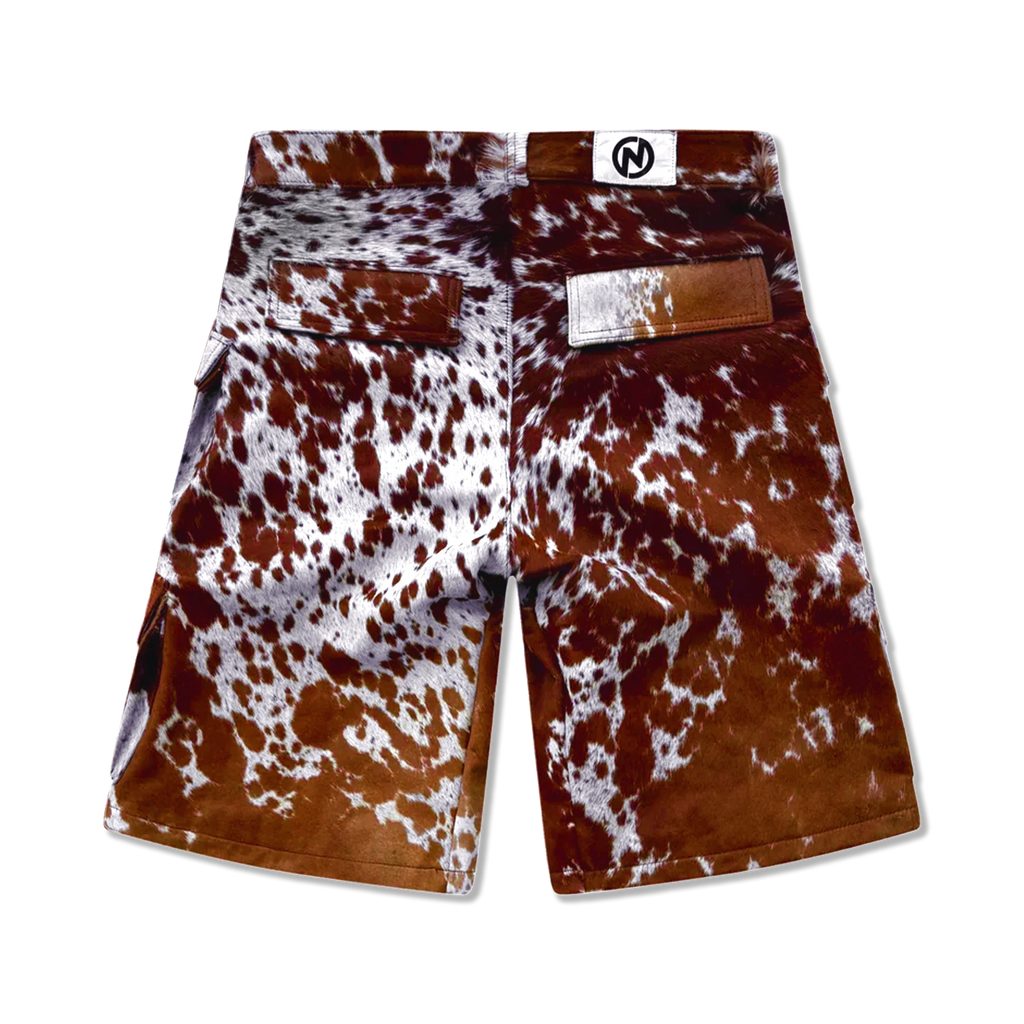 Cowhide Cargo Leather Shorts “Tan and White”