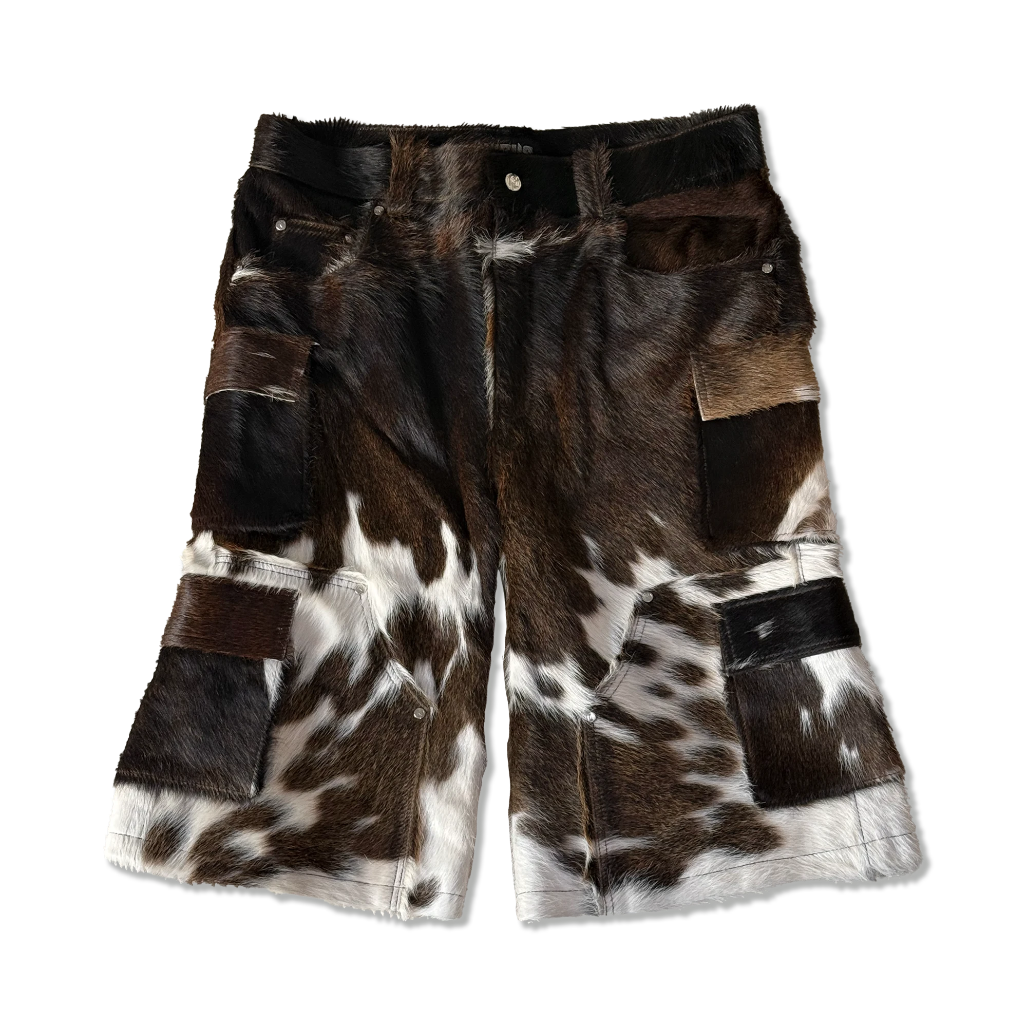 Utility Cowhide Cargo Leather Shorts “Brown and White”
