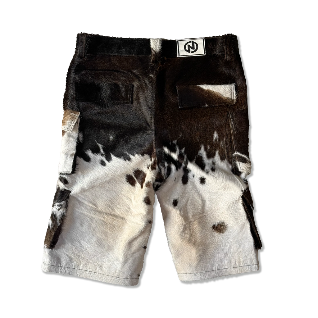 Utility Cowhide Cargo Leather Shorts “Brown and White”