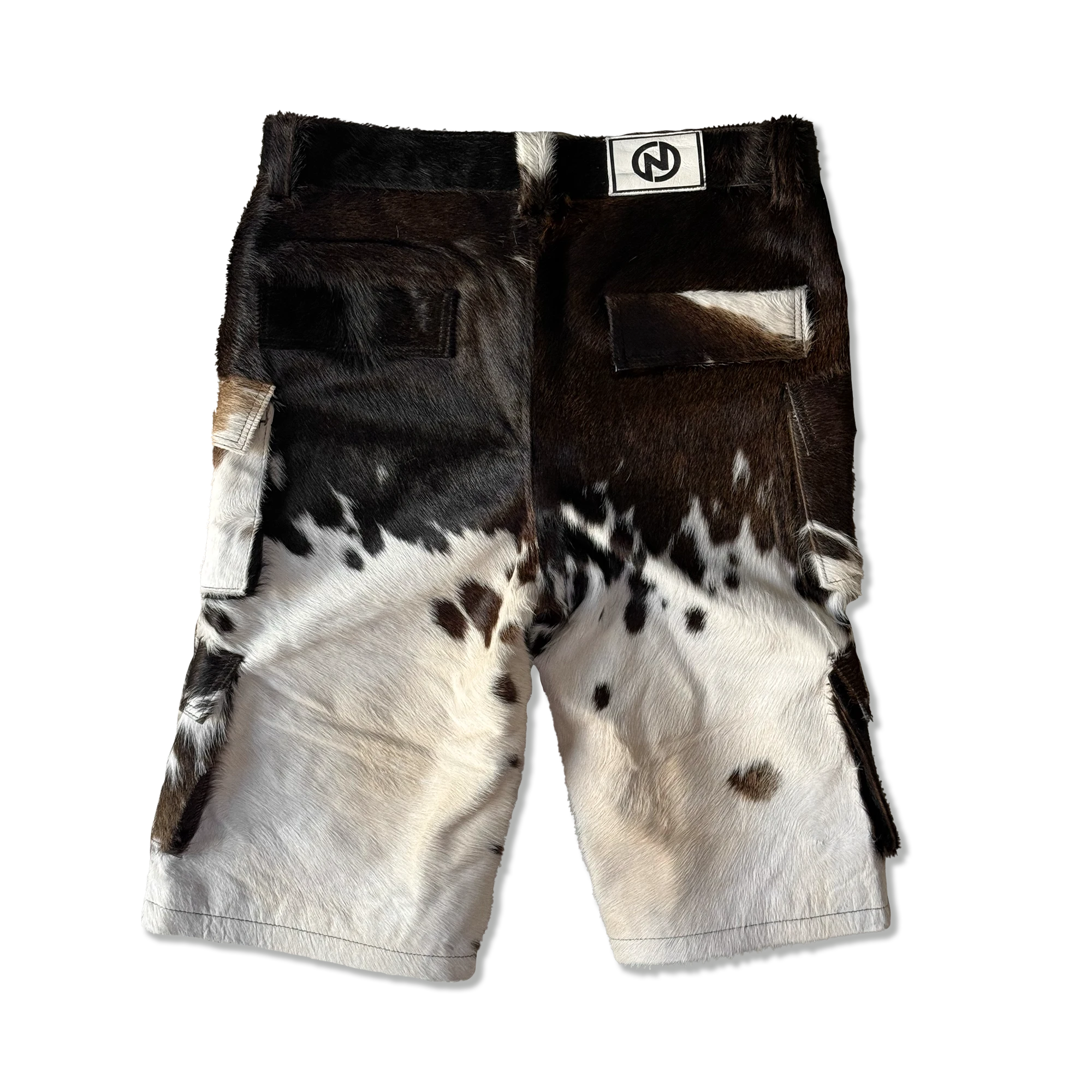Utility Cowhide Cargo Leather Shorts “Brown and White”
