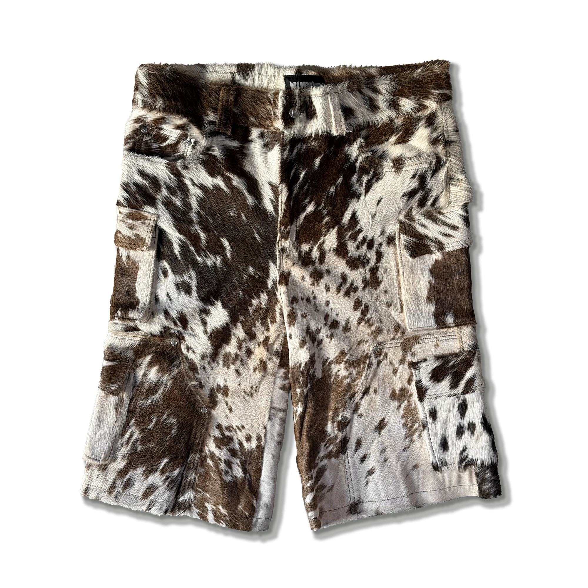 Cowhide Cargo Leather Shorts “Tan and White”