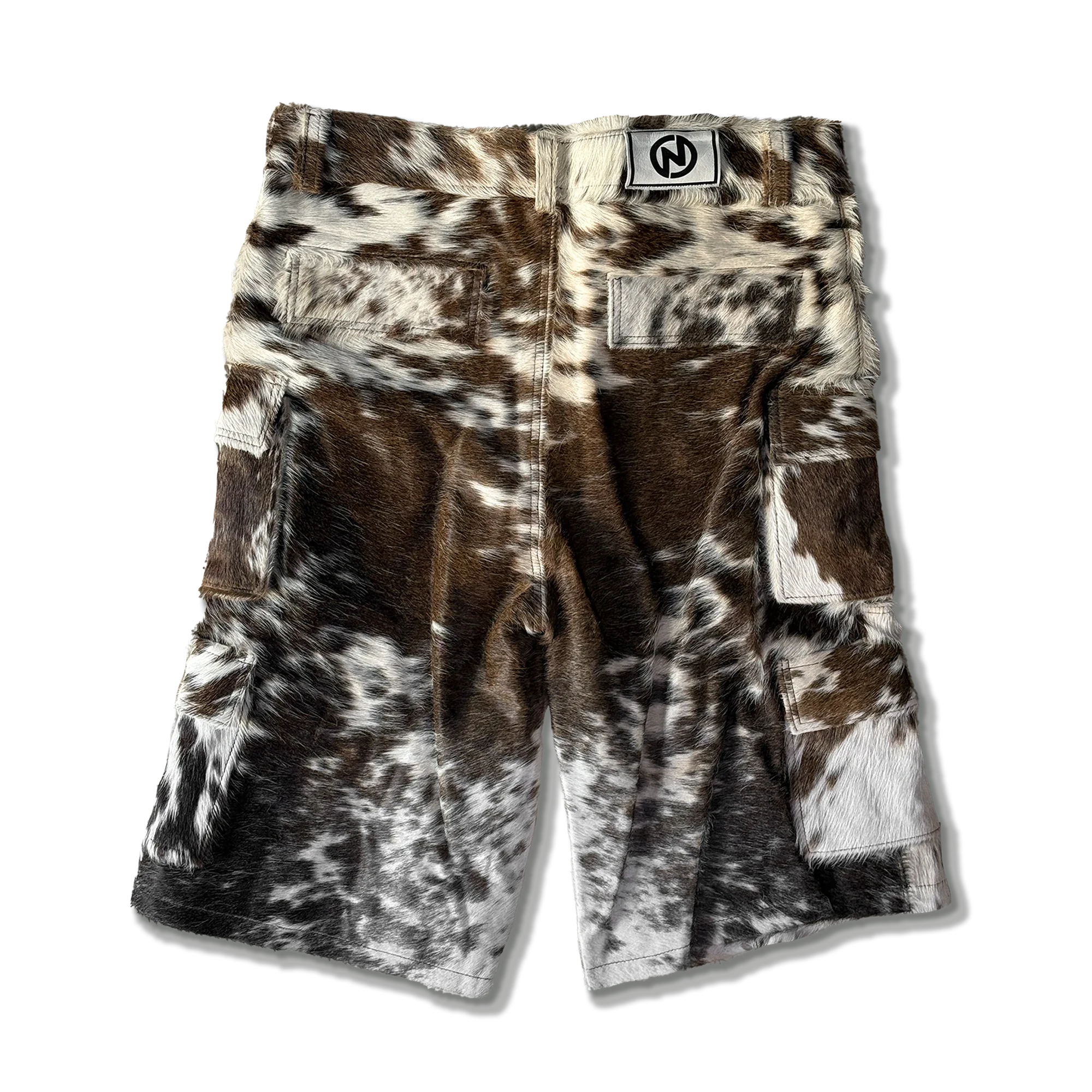 Cowhide Cargo Leather Shorts “Tan and White”
