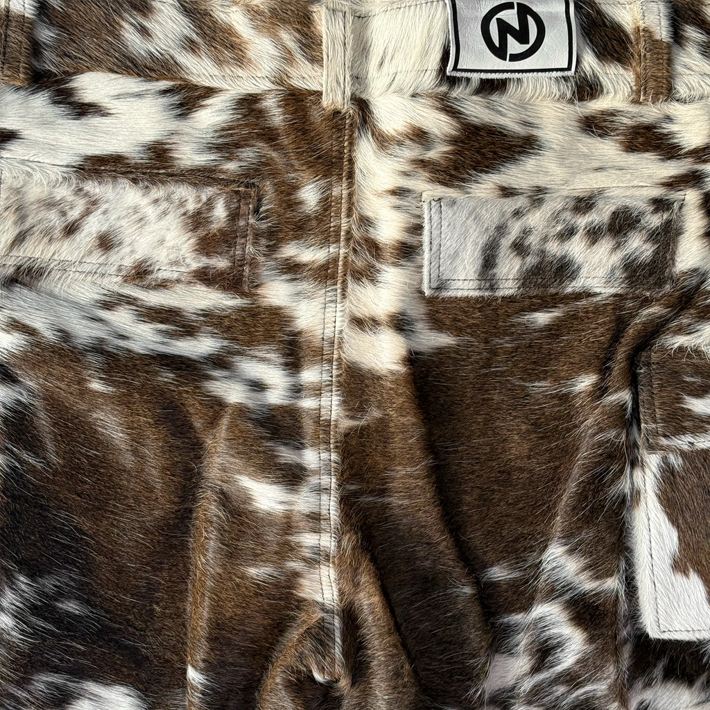 Cowhide Cargo Leather Shorts “Tan and White”