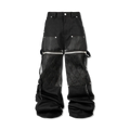 Mesh Panel Straight Waxed Denim "Black"