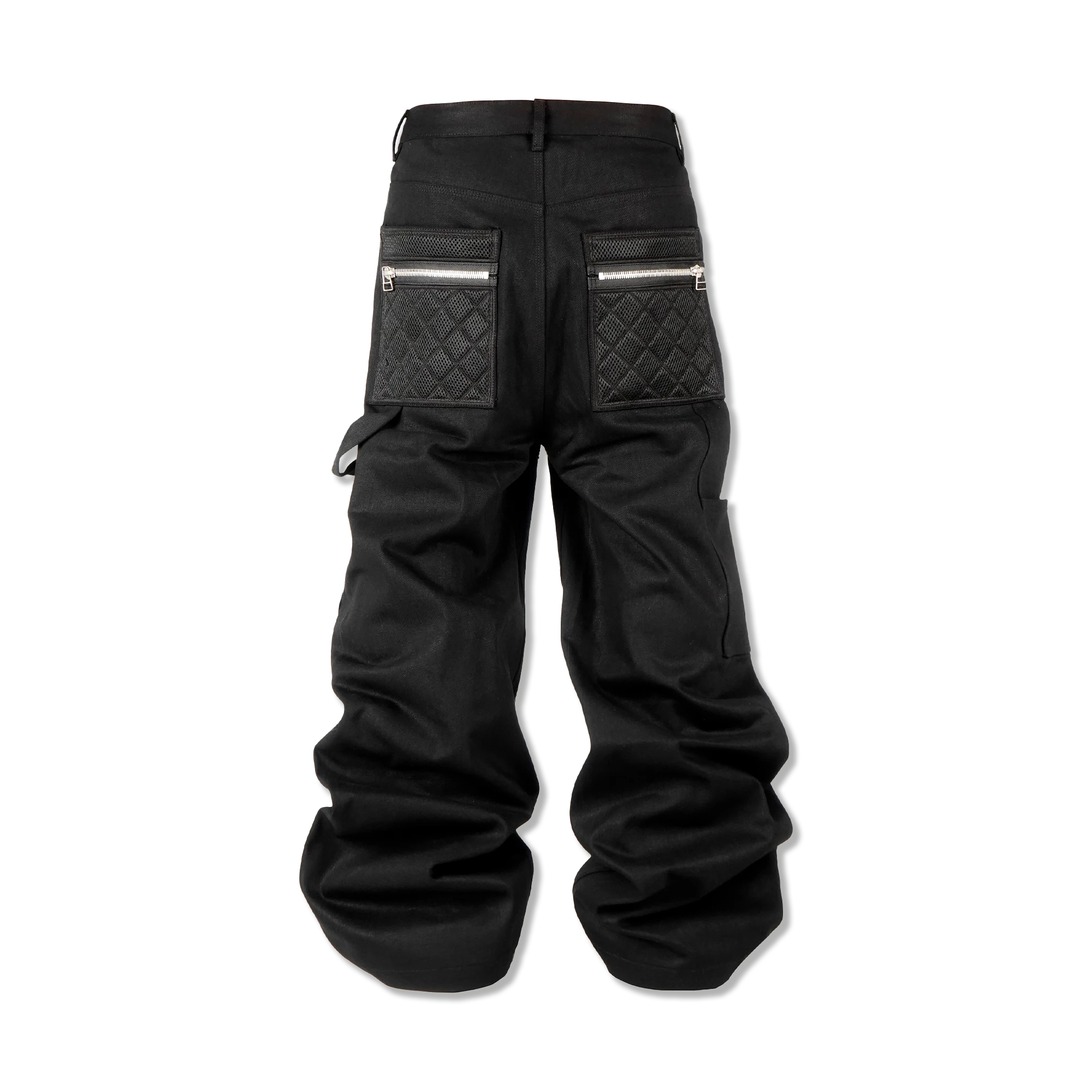 Mesh Panel Straight Waxed Denim "Black"