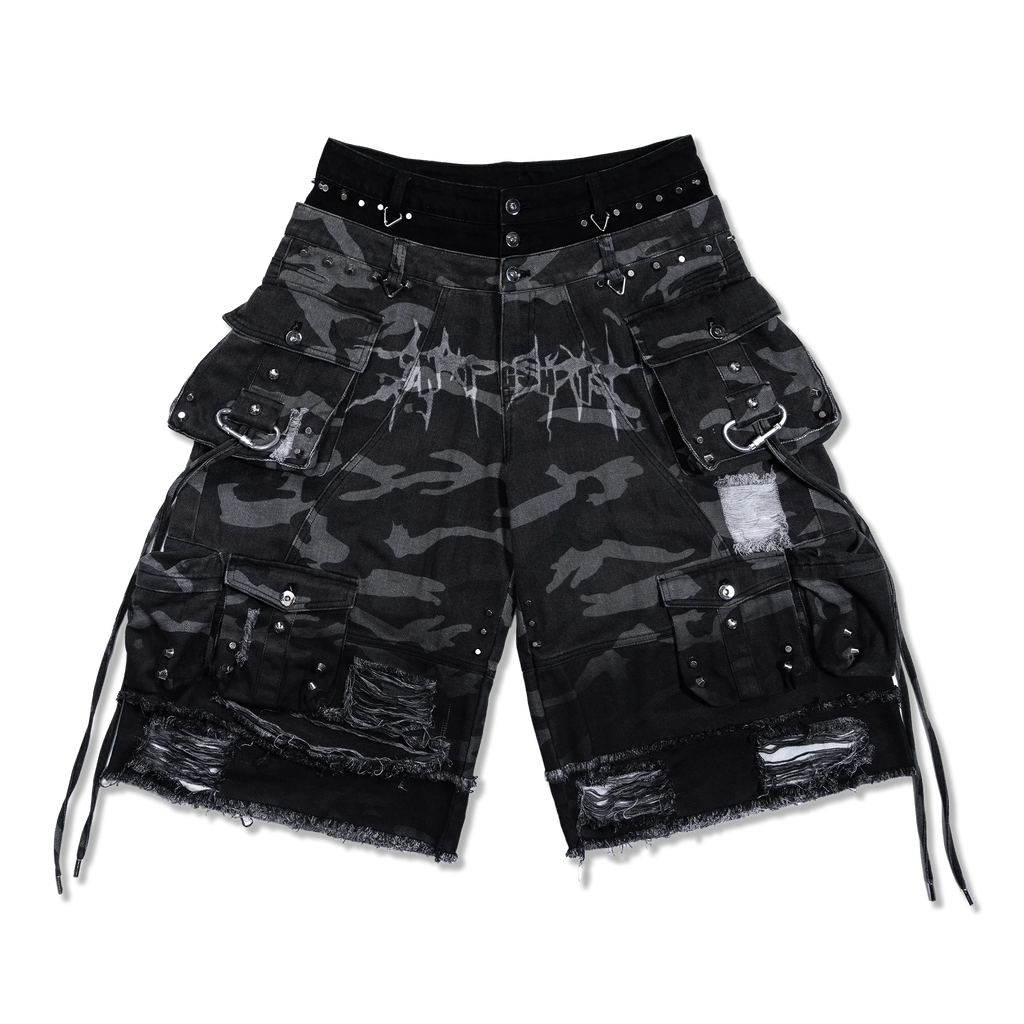 Night Street Camo 2.0 Washed Denim Shorts “Grey”