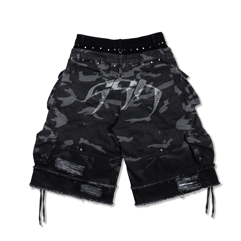 Night Street Camo 2.0 Washed Denim Shorts “Grey”