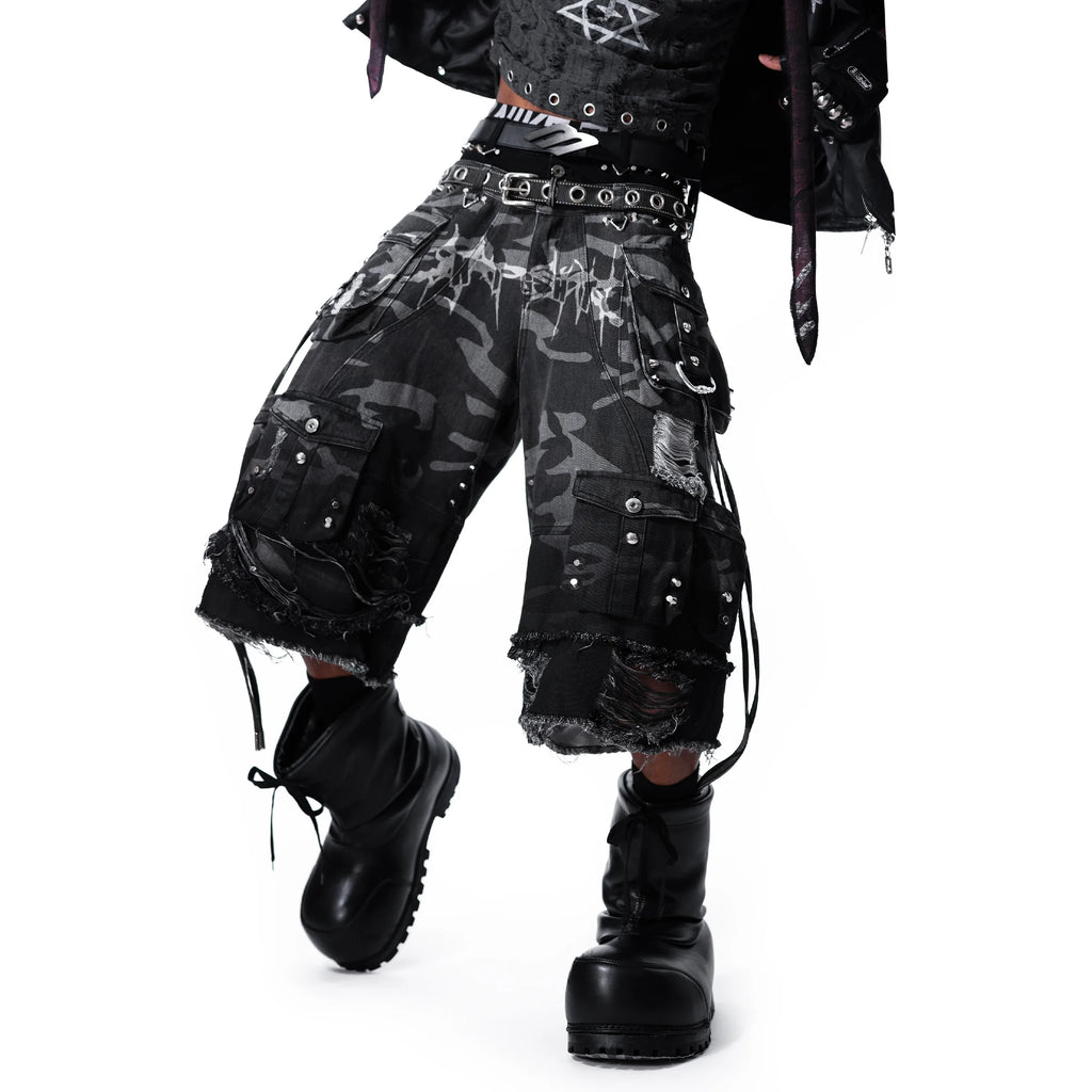 Night Street Camo 2.0 Washed Denim Shorts “Grey”