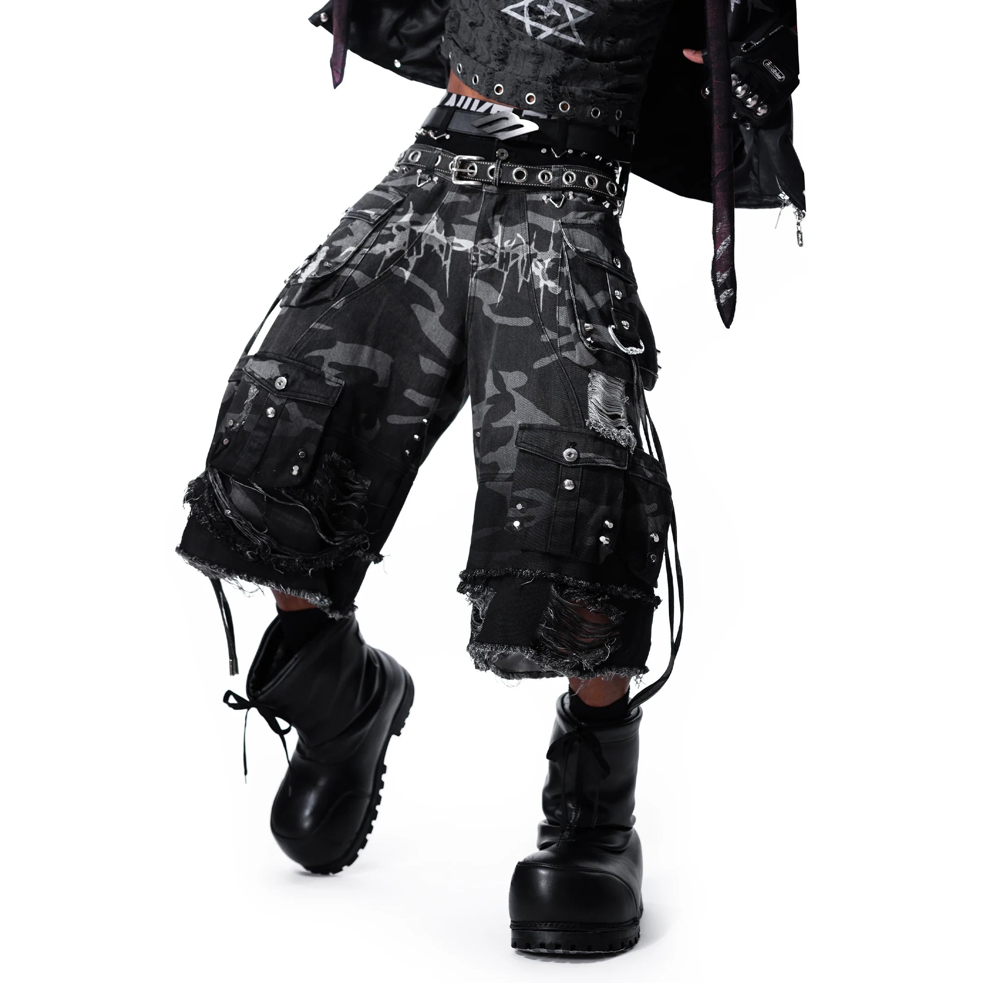 Night Street Camo 2.0 Washed Denim Shorts “Grey”