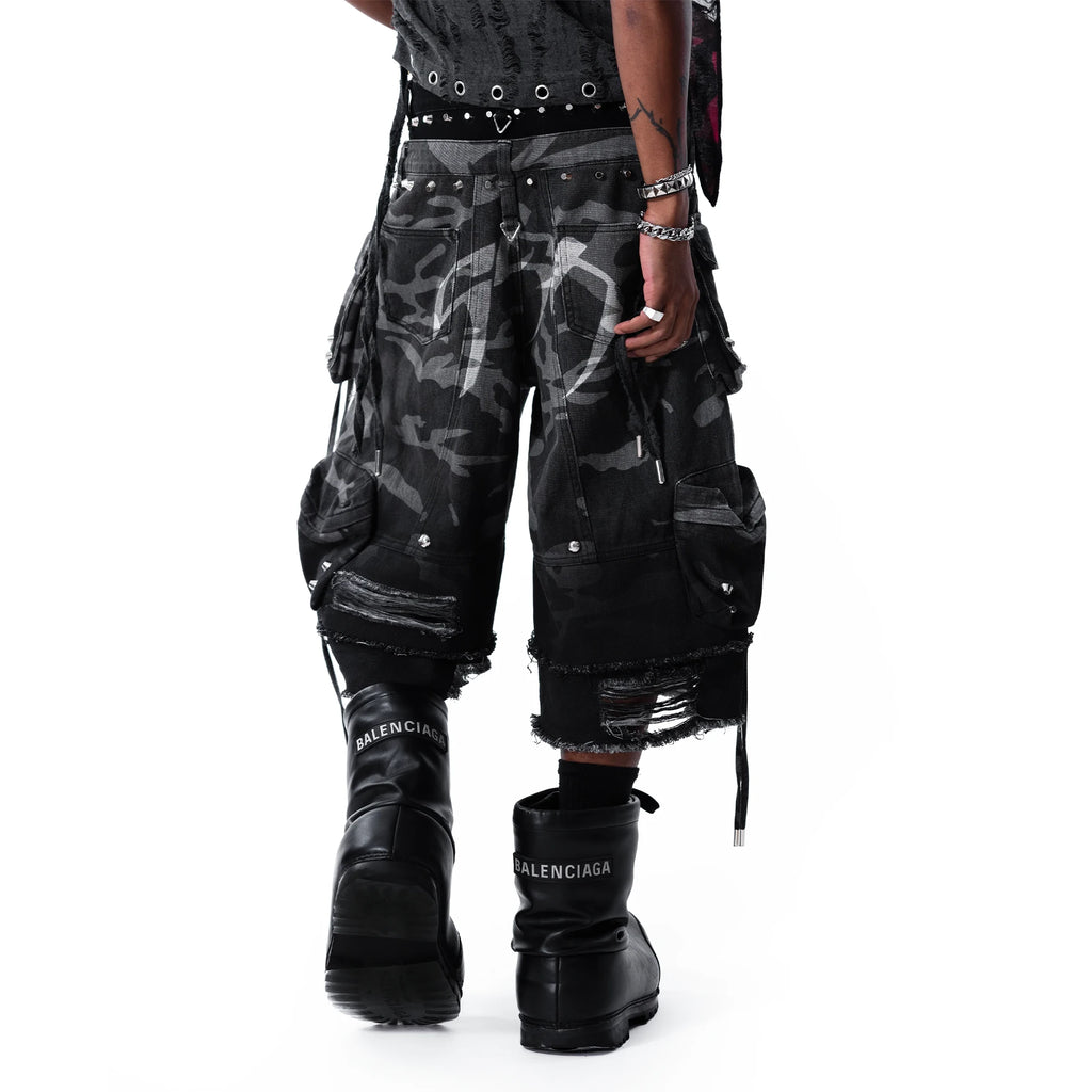 Night Street Camo 2.0 Washed Denim Shorts “Grey”
