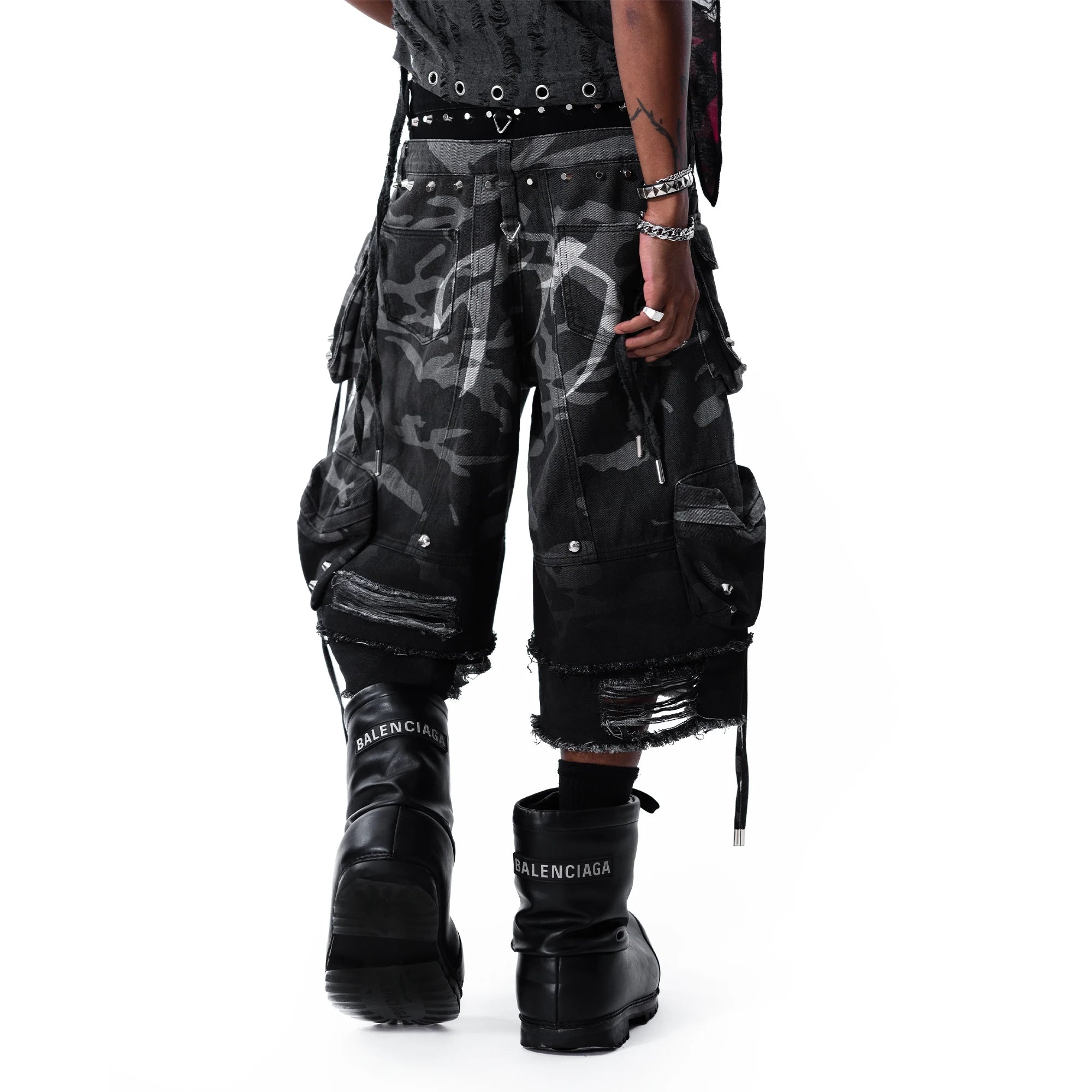 Night Street Camo 2.0 Washed Denim Shorts “Grey”
