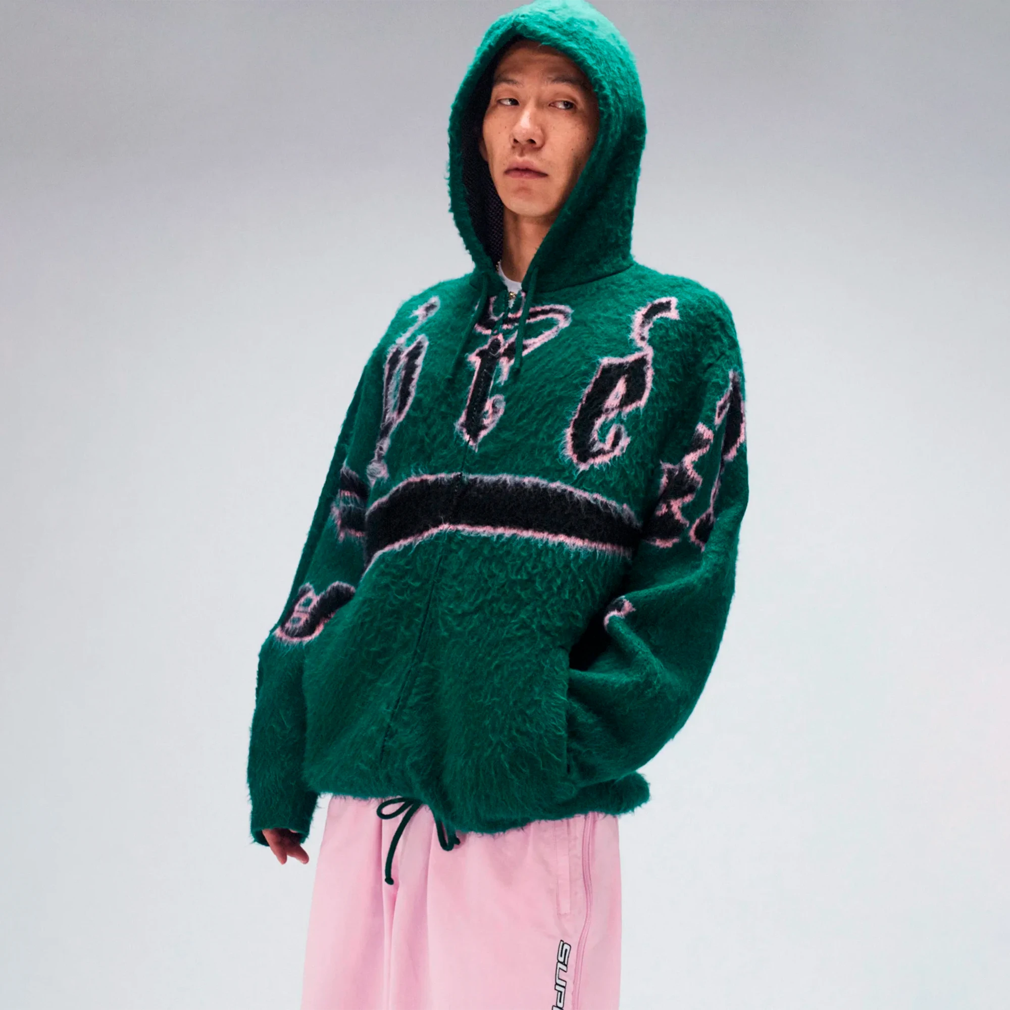 Accent Brushed Zip Up Hooded Sweater "Green"